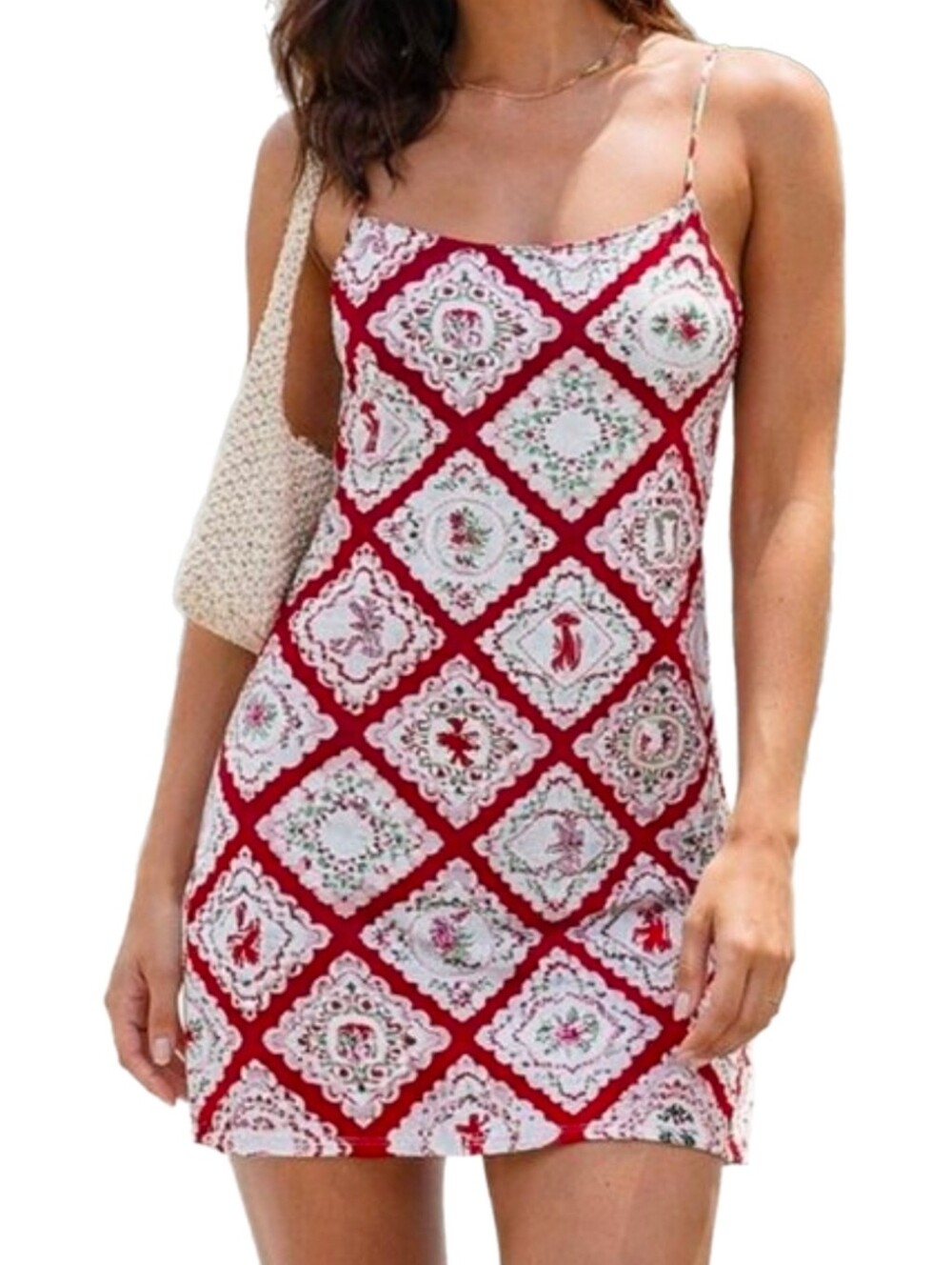 NWT Monteau Floral/Bow/Coastal Printed Spaghetti-Strap Mini Dress W/Pockets Sz M
